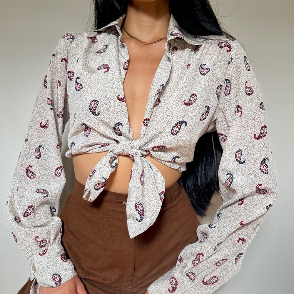 70s Vintage Paisley Button-Up Blouse